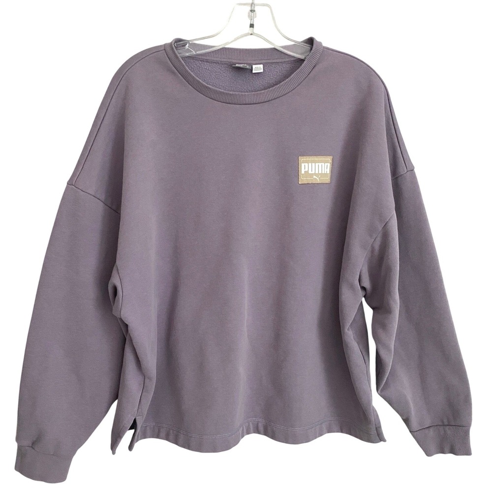 Puma Womens Relaxed Fit Fleece Crewneck Sweatshirt Purple 685750-03 - Picture 3 of 12